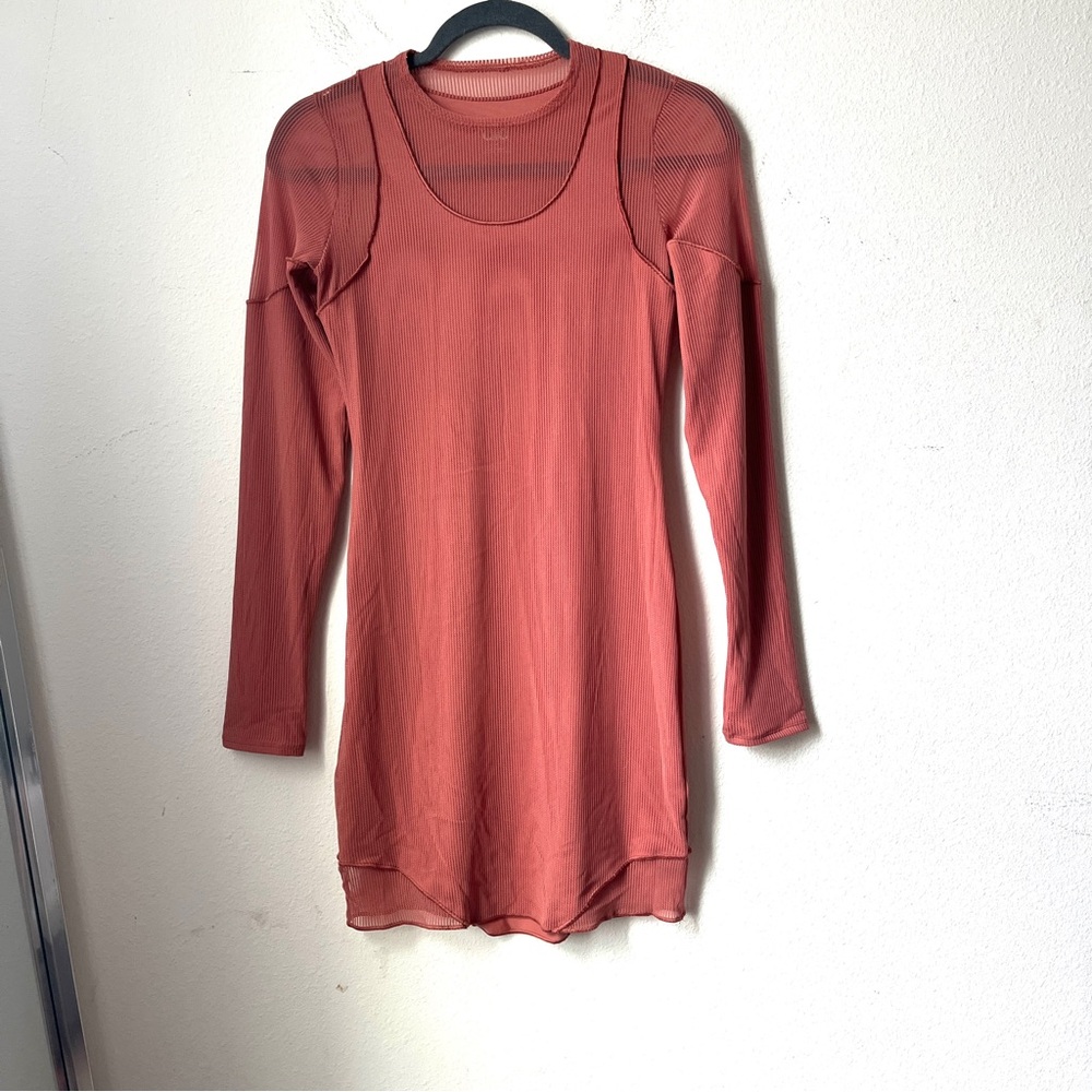 Alo Synergy Long Sleeve Mesh Mini Dress Medium